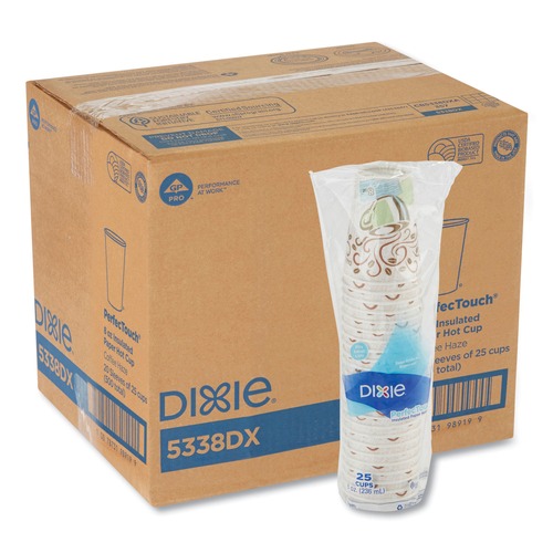 Just Launched | Dixie 5338DX PerfecTouch 8 oz.Paper Hot Cups - Coffee Haze Design (25/Sleeve, 20 Sleeves/Carton) image number 0
