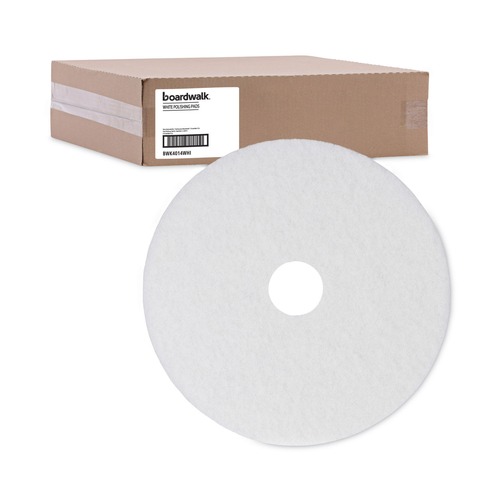 Cleaning & Janitorial Accessories | Boardwalk BWK4014WHI 14 in. Diameter Polishing Floor Pads - White (5/Carton) image number 0