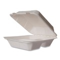 Food Trays, Containers, and Lids | Vegware WHBRG-8-3 HW 7.9 in. x 7.9 in. x 2.9 in. Molded Fiber Compostable Sugarcane 3-Compartment Clamshell Containers - White (200/Carton) image number 0
