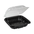 Food Trays, Containers, and Lids | Pactiv Corp. DC757100B000 28 oz 7.5 x 7.5 x 3 EarthChoice Vented Dual Color Microwavable Plastic Hinged Lid Container - Black/Clear (150/Carton) image number 1