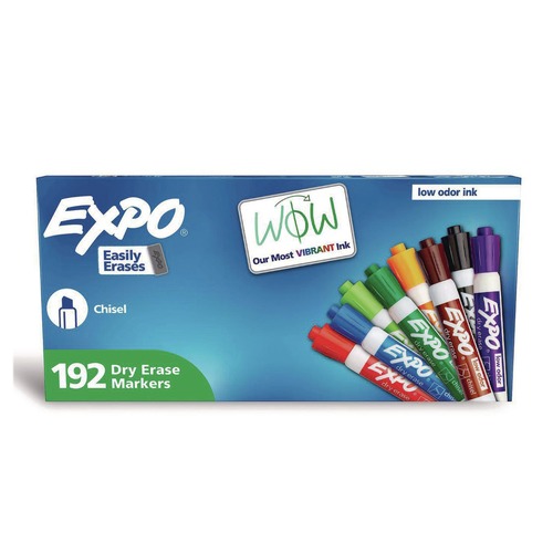 Washable Markers | EXPO 2003995A Low-Odor Chisel Tip Dry Erase Marker Office Value Pack - Assorted Colors (192/Pack) image number 0