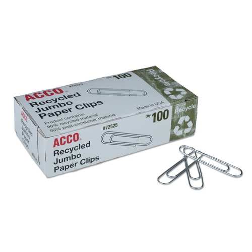 Just Launched | ACCO A7072525A Jumbo Smooth Recycled Paper Clips - Silver (1000/Pack) image number 0