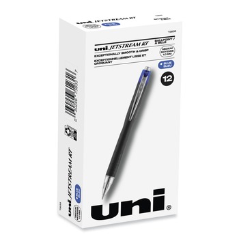 uni-ball 73833 Jetstream 1 mm Retractable Hybrid Gel Pen - Blue Ink/Black/Silver/Blue Barrel/Bold (1-Dozen)