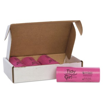 TRASH BAGS | Tidy Girl TG-7514P10 4 in. x 4 in. x 10 in. Feminine Hygiene Sanitary Disposal Bags - Pink/Black (600/Carton)