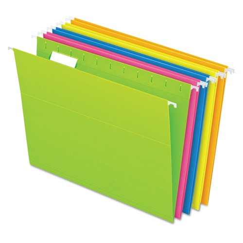 File Folders | Pendaflex 81672 1/5-Cut Tabs Letter Size Glow Hanging File Folders - Assorted Colors (25/Box) image number 0