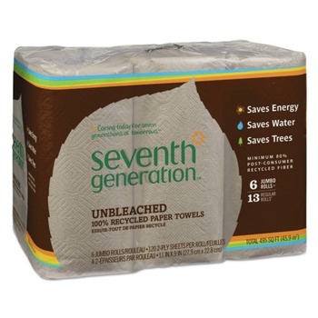 Seventh Generation SEV 13737 100% Recycled 11 in. x 9 in. 2-Ply Paper Kitchen Towel Rolls - Brown (120/Roll, 6 Rolls/Pack)