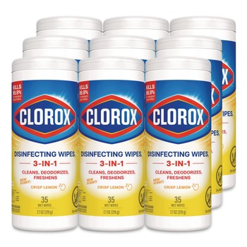 DISINFECTANTS | Clorox 01594 7 in. x 8 in. 1-Ply Disinfecting Wipes - Crisp Lemon, White (35/Canister, 12 Canisters/Carton)