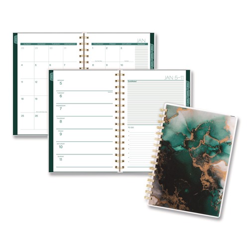 Notebooks & Pads | AT-A-GLANCE 1758200 8.5 in. x 5.5 in. 12-Month (Jan-Dec 2026) Emerald Isle Weekly/Monthly Planner - Green Marbled Cover image number 0
