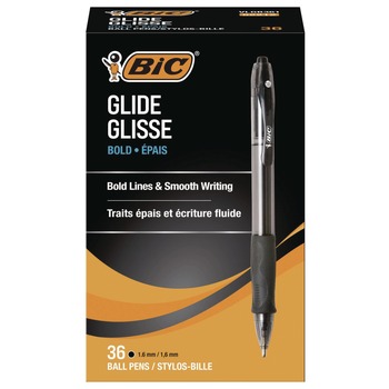 BIC VLGB361-BLK GLIDE Bold 1.6 millimeter Retractable Bold Ballpoint Pen Value Pack - Black Ink/Smoke Barrel (36/Pack)