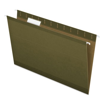 Pendaflex 04153 1/5 1/5-Cut Tabs Legal Size Reinforced Hanging File Folders with Printable Tab Inserts - Standard Green (25/Box)