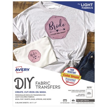 Avery 03275 8.5 in. x 11 in. Fabric Transfers - White (12/Pack)