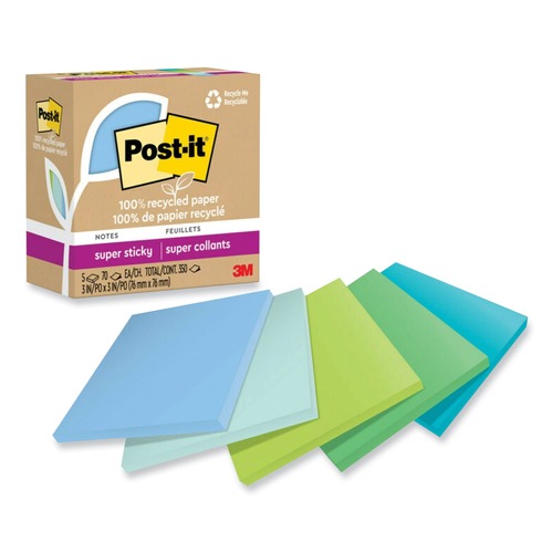 Sticky Notes & Post it | Post-it Notes Super Sticky 654R-5SST 3 in. x 3 in. 100 Percent Recycled Paper Super Sticky Notes - Oasis (5-Pads/Pack) image number 0