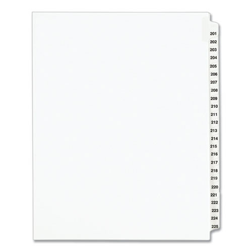 Back to School Sale | Avery 01338 11 in. x 8.5 in. 25-Tab 201 to 225 Avery Style Preprinted Legal Exhibit Side Tab Index Dividers - White (1-Set) image number 0