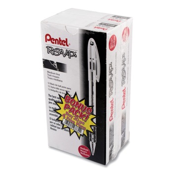 Pentel BK91ASW-US 1 mm R.S.V.P. Ballpoint Pen Value Pack - Medium/Black Ink/Clear/Black Barrel (24/Pack)