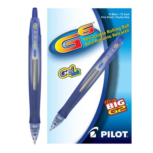 Pens | Pilot 31402 G6 Fine 0.7 mm Retractable Gel Pen - Blue Ink/Blue Barrel (1-Dozen) image number 0