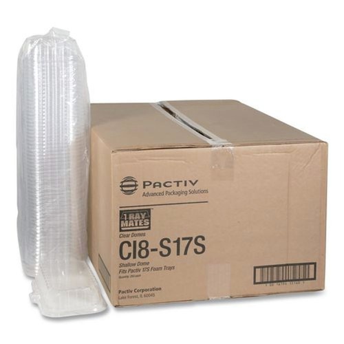 Food Trays, Containers, and Lids | Pactiv Corp. 0CI8S17S0000 8.3 in. x 4.8 in. x 1.5 in. 17S Shallow Dome Plastic OPS Dome-Style Lid - Clear (252/Carton) image number 0