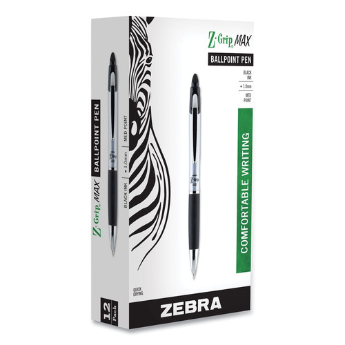 Pens | Zebra 22410 Z-Grip MAX Medium 1 millimeter Retractable Ballpoint Pen - Black Ink/Silver/Black Barrel (1-Dozen) image number 0