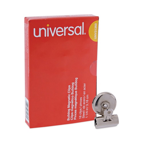 Paper Clips, Binder Clips, & Fasteners | Universal UNV31260 Bulldog Magnetic Clips - Small, Nickel (18/Pack) image number 0