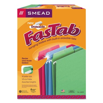 Smead 64031 1/3-Cut Tabs Letter Size Erasable Folders - Assorted Colors (18/Box)