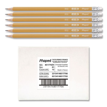 Maped Helix 851770ZT Essentials Triangular Pre-Sharpened HB No. 2 Pencils - Black Lead/Yellow Barrel (144/Box)