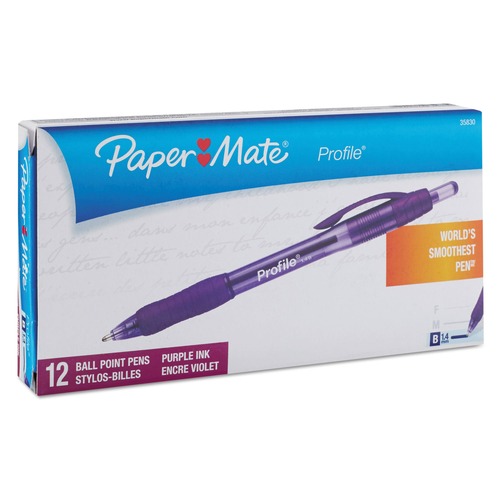 Pens | Paper Mate 35830 1.4 mm Profile Bold Retractable Ballpoint Pen - Purple Ink/Translucent Purple Barrel (1-Dozen) image number 0