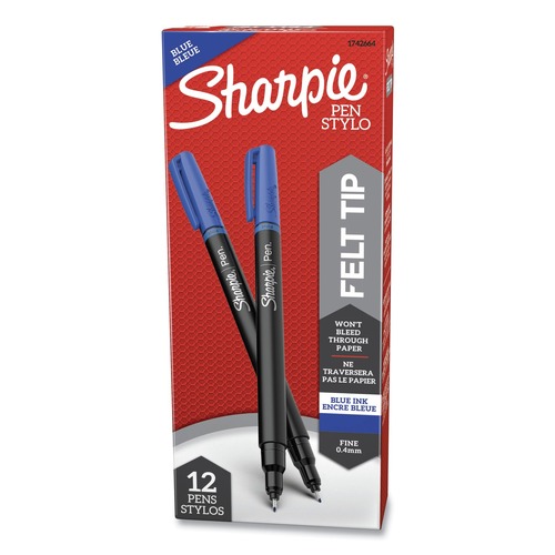 Pens | Sharpie 1742664 Water-Resistant Ink Stick Fine 0.4 mm Porous Point Pen - Blue Ink, Black/Blue Barrel (1-Dozen) image number 0