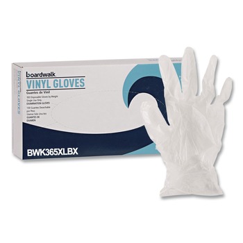 DISPOSABLE GLOVES | Boardwalk BWK365XLBX General Purpose Latex-Free Vinyl Gloves - Extra Large, Clear (100-Piece/Box)