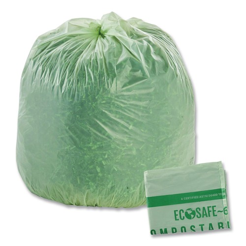 Trash Bags | Stout by Envision E4860E85 64 Gallon 0.85 mil 48 in. x 60 in. EcoSafe-6400 Bags - Green (30/Box) image number 0