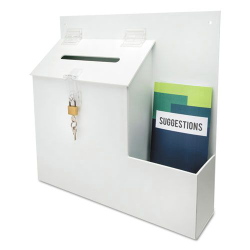 Desktop Organizers | Deflecto 79803 13.75 x 3.63 x 13.94 Plastic Suggestion Box Literature Holder with Locking Top - White image number 0