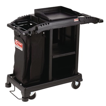 Suncast Commercial HKCCT100 23.25 in. x 53.18 in. x 46.57 in. 1 Shelf Plastic Compact Standard Housekeeping Cart - Black