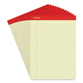 Universal M9-10630 8.5 in. x 11.75 in. 50 Sheets Wide/Legal Rule Red Headband Perforated Ruled Writing Pads - Canary-Yellow (1 Dozen)