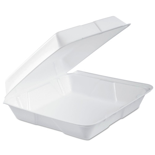 Food Trays, Containers, and Lids | Dart 95HTPF1R 9.3 in. x 9.5 in. x 3 in. Foam Hinged Lid Container, Performer Perforated Lid (200/Carton) image number 0