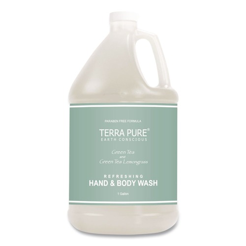 Skin Care & Hygiene | Diversified Hospitality Solutions 002294EA Terra Pure 1-Gallon Bottle Body Wash - Green Tea and Lemongrass Scent image number 0