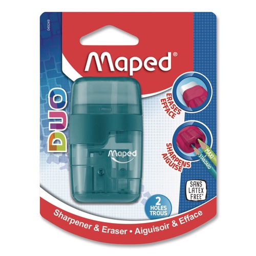 Pencil Sharpeners | Maped Helix 049249 DUO 2-Hole Canister Pencil Sharpener/Eraser Combo, 3.74 x 1.08 x 4.92, Randomly Assorted Colors image number 0