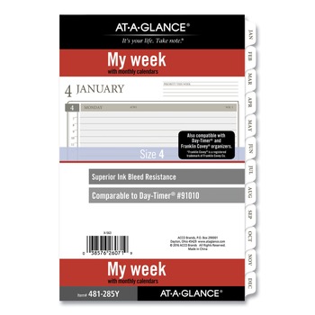 AT-A-GLANCE 481285Y 8.5 in. x 5.5 in. 12-Month (Jan to Dec): 2026 2-Page-Per-Day Planner Refills - White Sheets