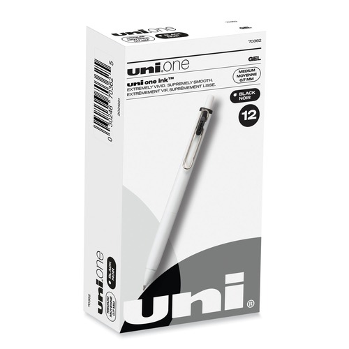 Pens | uni-ball 70362 uniONE 0.7 mm Retractable Gel Pen - Black Ink/White/Black Barrel/Medium (1-Dozen) image number 0