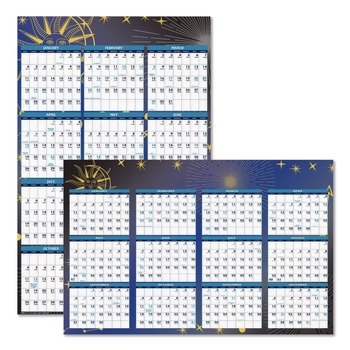 PRODUCTS | House of Doolittle 3971 24 in. x 37 in. 12-Month (Jan-Dec 2026) Recycled Stargazer Laminated Wall Planner - White/Blue/Gold Sheets