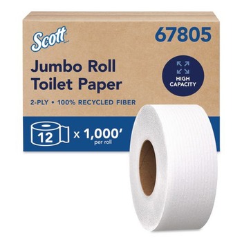 Scott 67805 2-Ply 3.55 in. x 1000 ft. Septic Safe Essential 100% Recycled Fiber JRT Bathroom Tissue for Business - White (12/Carton)