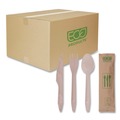 Cutlery | Eco-Products EP-S215 General Purpose Fork/Knife/Napkin/Spoon Wood Cutlery - Natural (500/Carton) image number 0