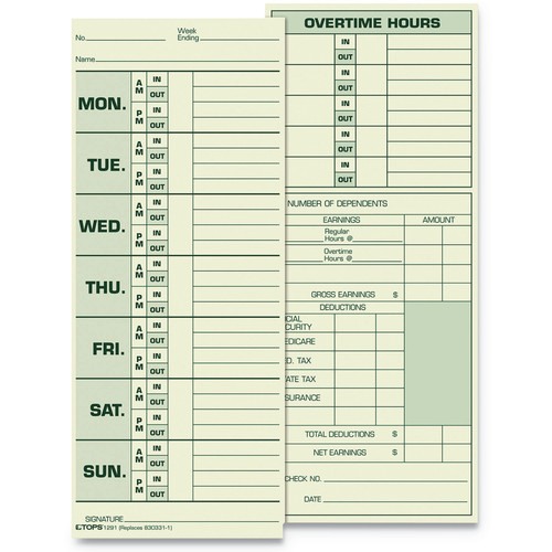 Recordkeeping & Forms | TOPS 1291 3.5 x 8.5 Two-Side Time Clock Cards Replacement for 331-10 (500/Box) image number 0