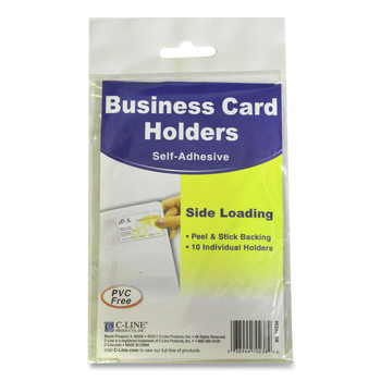 C-Line 70238 2 x 3.5 Self-Adhesive Side Load Business Card Holders - Clear (10/Pack)