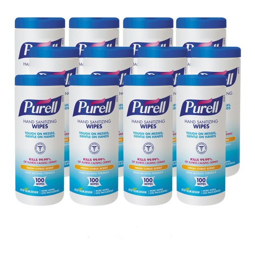 Hand Wipes | PURELL 9111-12 5.78 in. x 7 in. Premoistened Hand Sanitizing Wipes - Fresh Citrus, White (12/Carton) image number 0