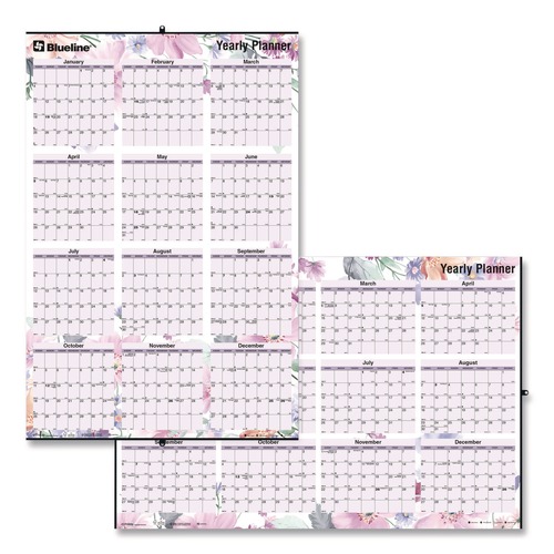 Bulletin Boards | Blueline C171920 12-Month (Jan to Dec): 2026 36 in. x 24 in. Passion Floral Artwork Yearly Laminated Wall Calendar - White/Multicolor Sheets image number 0