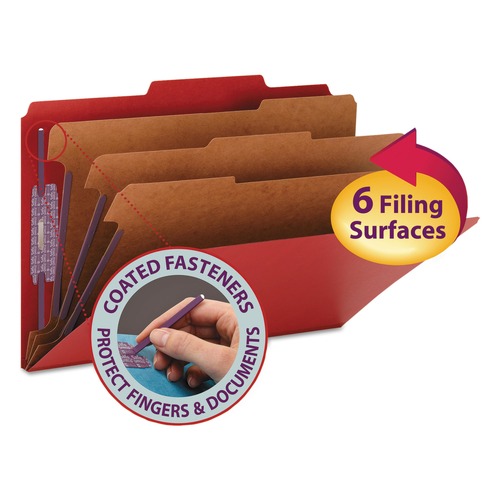 File Folders | Smead 19095 Eight-Section Pressboard Top Tab Classification Folders - Bright Red/Legal Size (10/Box) image number 0