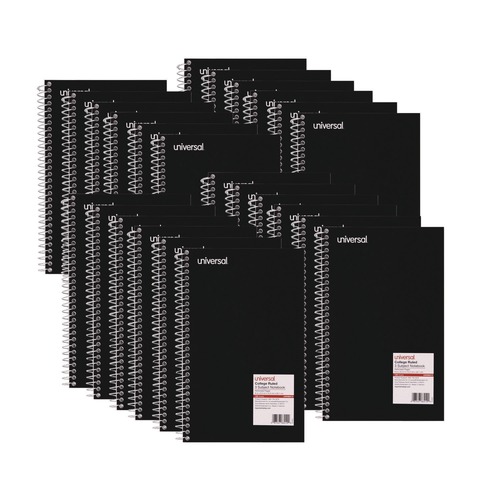 Notebooks & Pads | Universal UNV66410 9.5 in. x 6 in. 3-Subject Medium/College Rule Wirebound Notebook - Black Cover image number 0