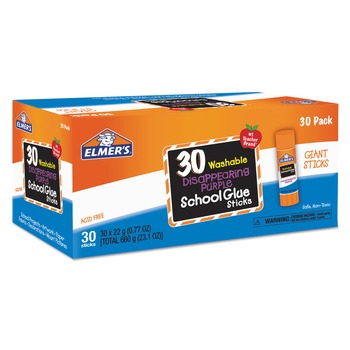 Elmer's E605 0.77 oz Disappearing Purple All Purpose Glue Sticks - Dries Clear (30/Box)