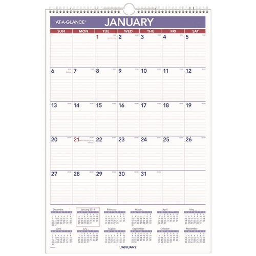 Bulletin Boards | AT-A-GLANCE PMLM03-28 15.5 in. x 22.75 in. 12-Month (Jan-Dec 2026) Erasable Wall Calendar - White Sheets image number 0