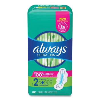 Always 97020PK Size 2 Long Super Absorbent Ultra Thin Pads with Wings (32/Pack)
