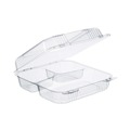 Food Trays, Containers, and Lids | Dart C55UT3 StayLock 8.6 in. x 9 in. x 3 in. 3-Compartments Plastic Hinged Lid Containers - Clear (200/Carton) image number 4