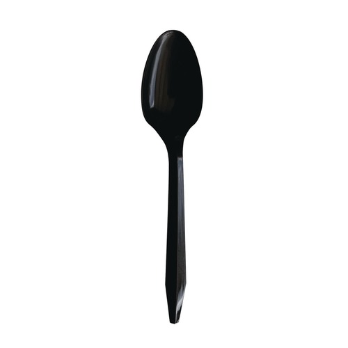 Cutlery | Boardwalk BWKSPOONBLPPIW Mediumweight Individually Wrapped Polypropylene Plastic Spoon Cutlery - Black (1000/Carton) image number 0